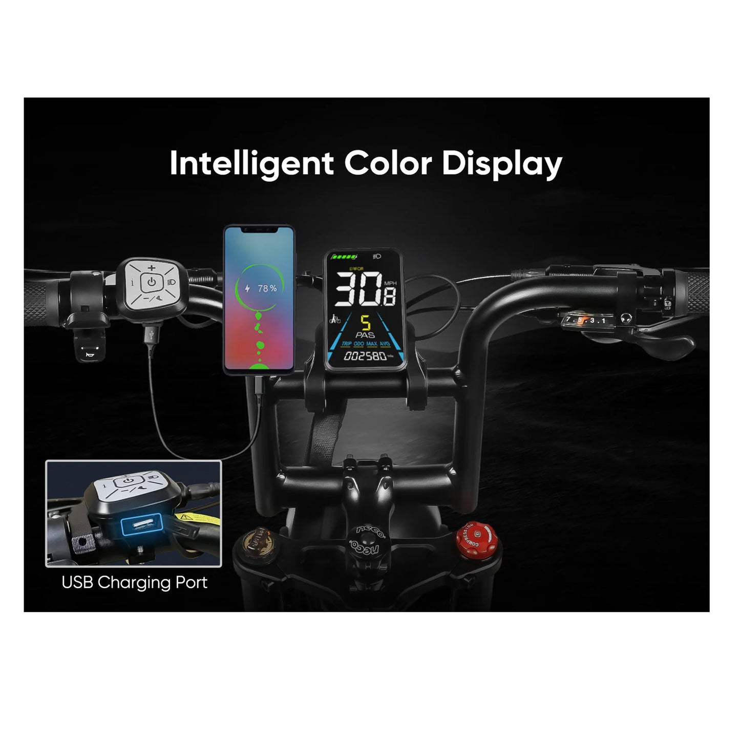 Samebike M20 LCD display with USB charging port